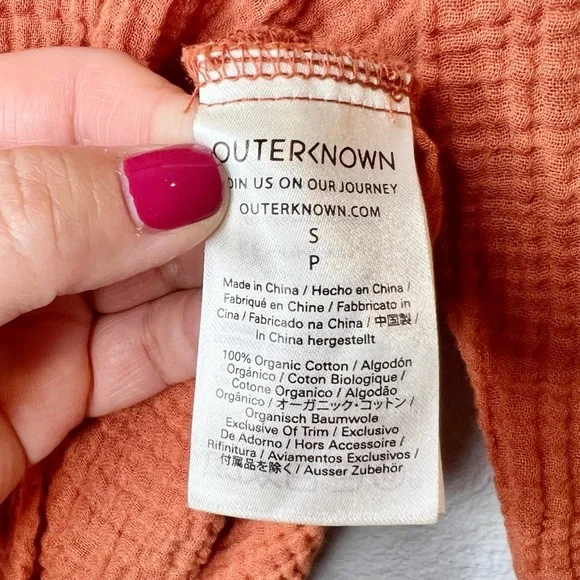 Outerknown Orange Gauzy Women’s Muslin Soft Button Down Shirt Sz S - Picture 6 of 10